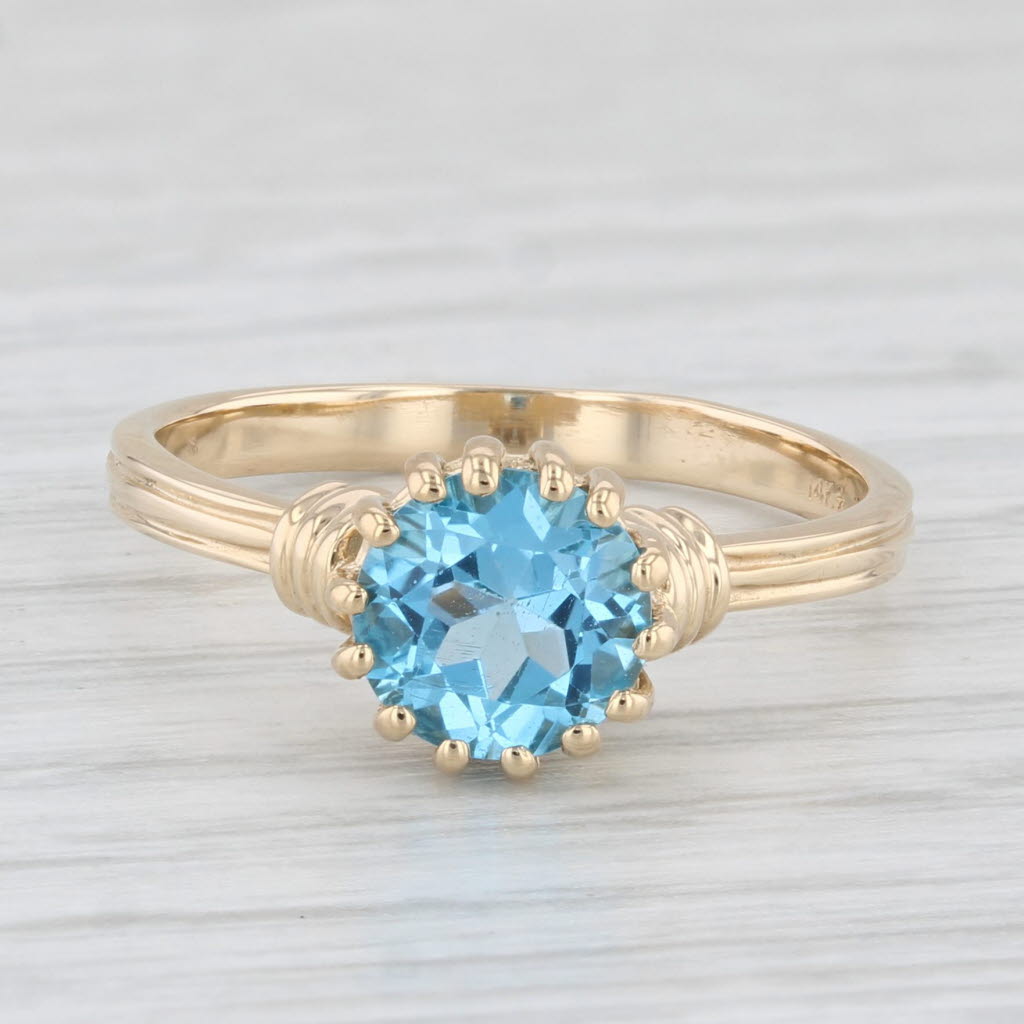 Light Gray 1.65ct Round Blue Topaz Solitaire Ring 14k Yellow Gold Size 7