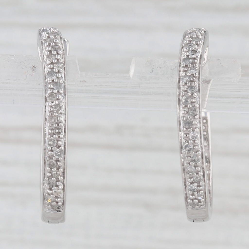 Light Gray 0.18ctw Diamond Inside Out Hoop Earrings 10k White Gold Hinged Round Hoops