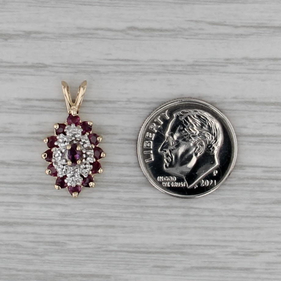 0.98ctw Ruby Diamond Halo Pendant 10k Yellow White Gold Small Drop