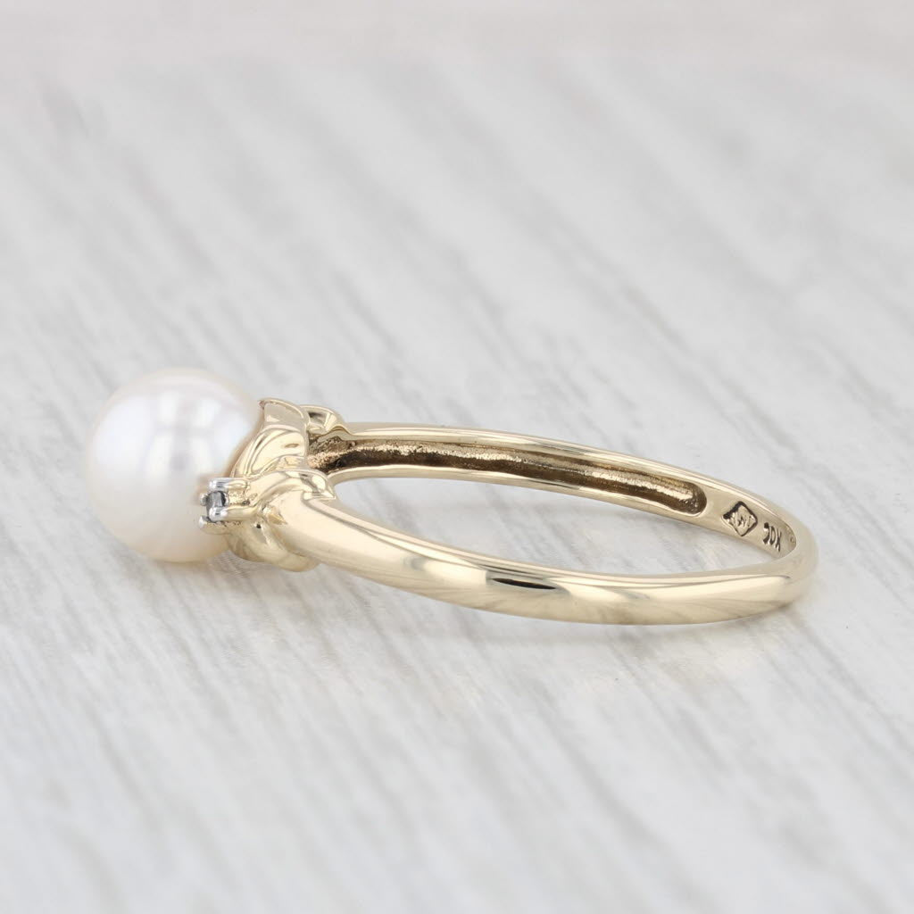 Light Gray Cultured Pearl Solitaire Ring 10k Gold Size 7 Diamond Accents