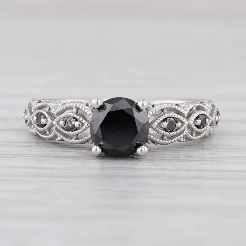 1.25ctw Round Black Diamond Ring 10k White Gold Engagement Size 5.5