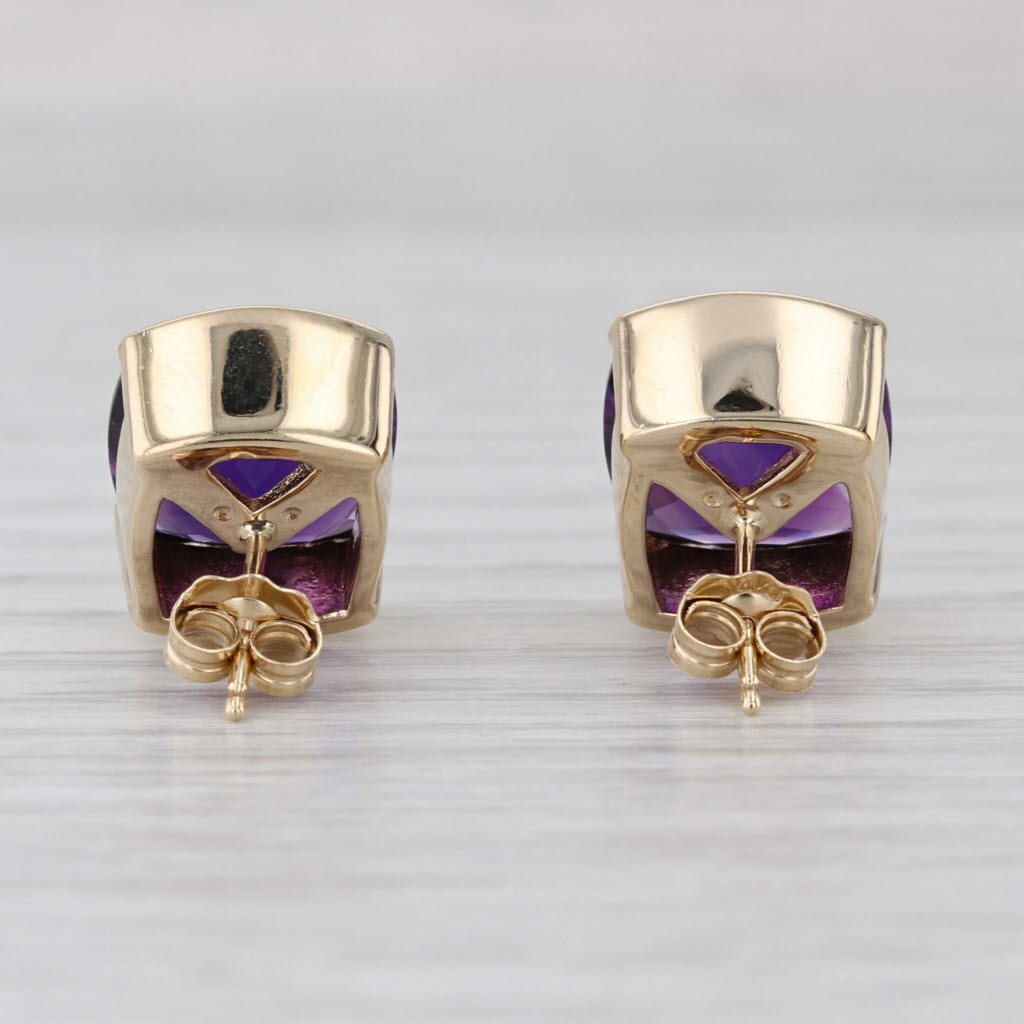 Narco 8.50ctw Amethyst Stud Earrings 14k Yellow Gold Cushion Solitaire Studs