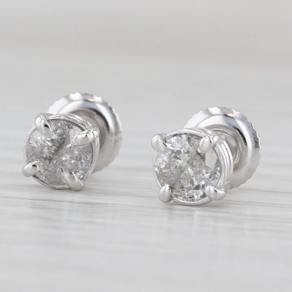 Light Gray 1ctw Round Diamond Solitaire Stud Earrings 14k White Gold Screw Backs