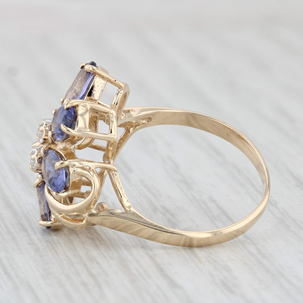 Light Gray 2.34ctw Iolite Diamond Cluster Ring 14k Yellow Gold Size 7 Floral Cocktail