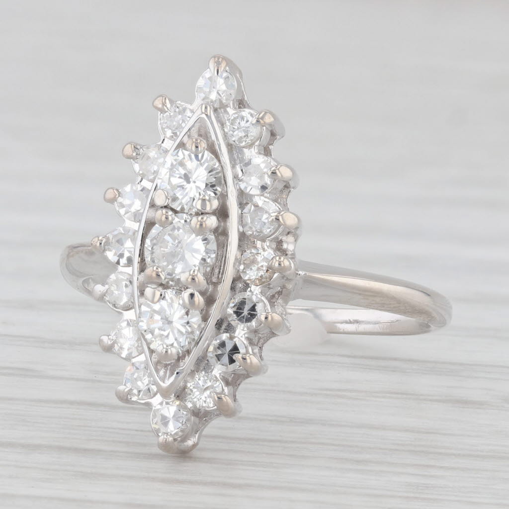 Light Gray Vintage 0.80ctw Diamond Marquise Ring 14k White Gold Size 8