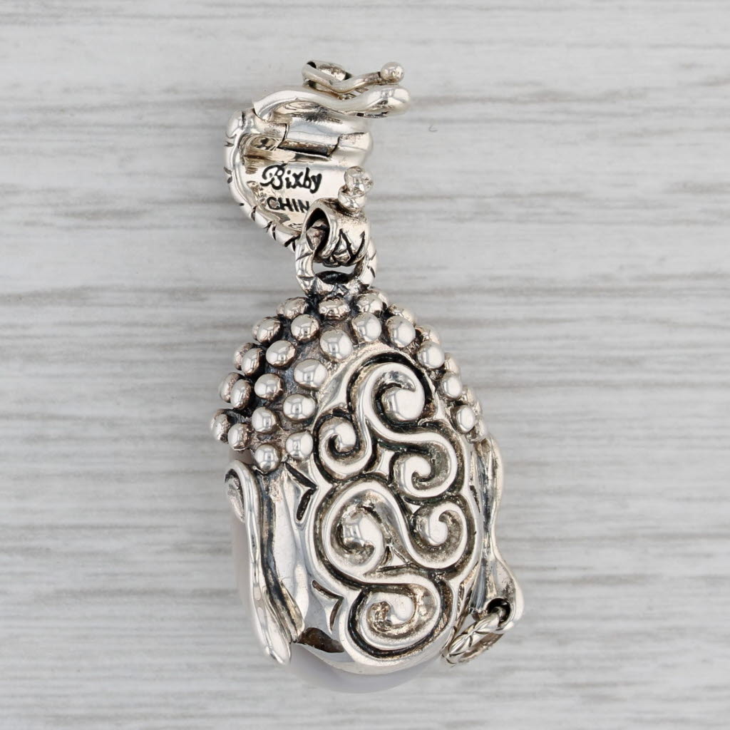 Gray Carved Mother Pearl Buddha Head Pendant Sterling Silver 18k Gold Barbara Bixby