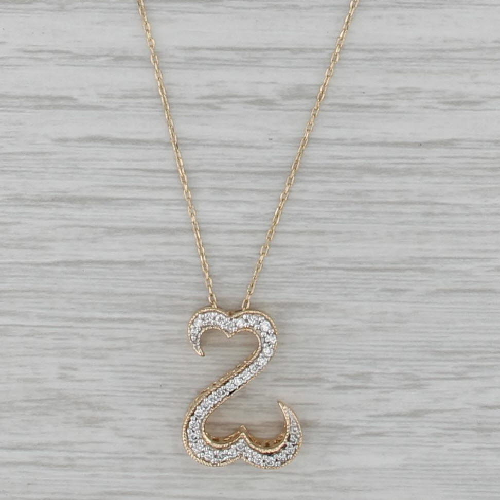 0.20ctw Diamond Open Hearts Pendant Necklace 14k Gold Cable Chain Jane Seymour