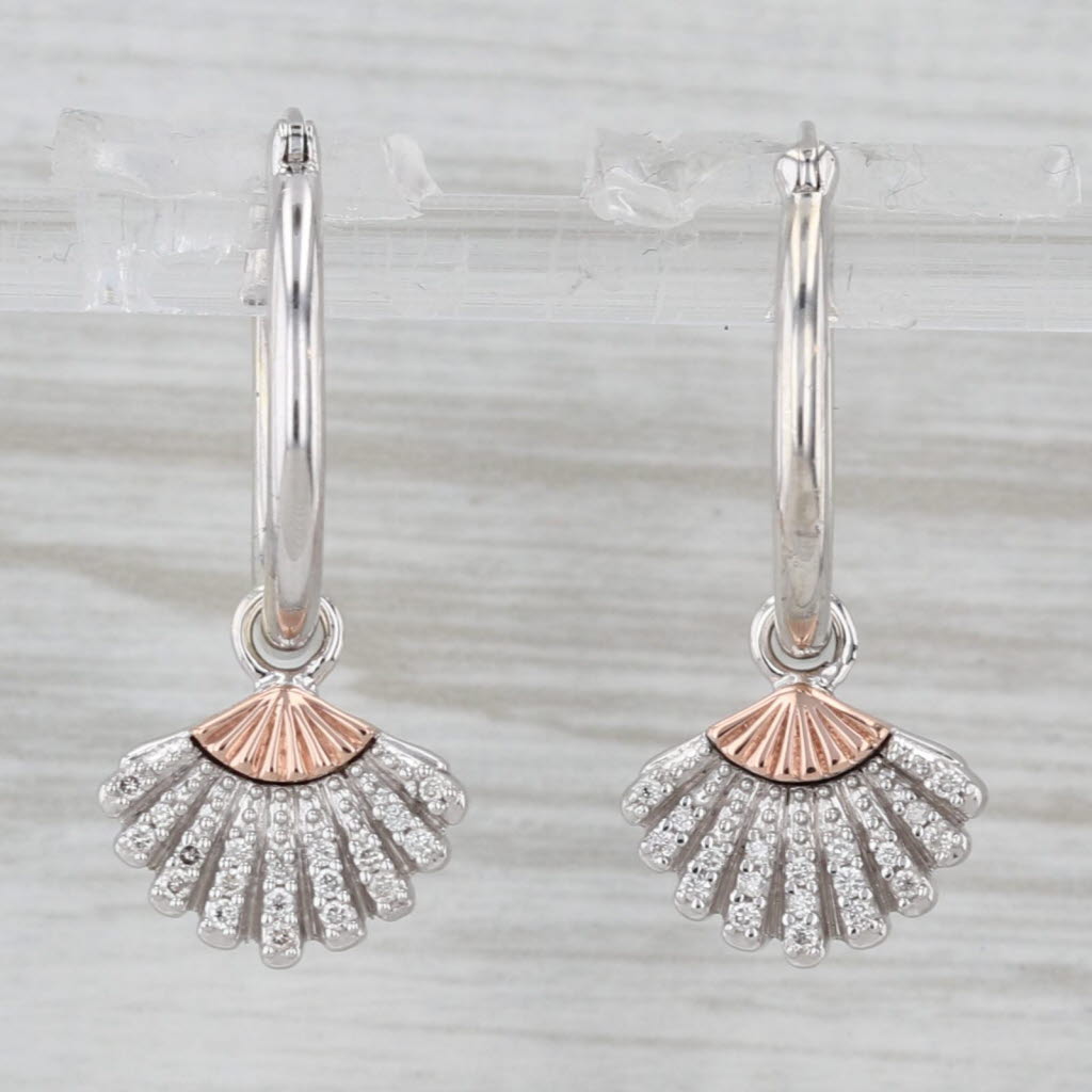 Gray Disney Diamond Fan Charm Hoop Earrings 10k Rose Gold Sterling Silver Round Hoops