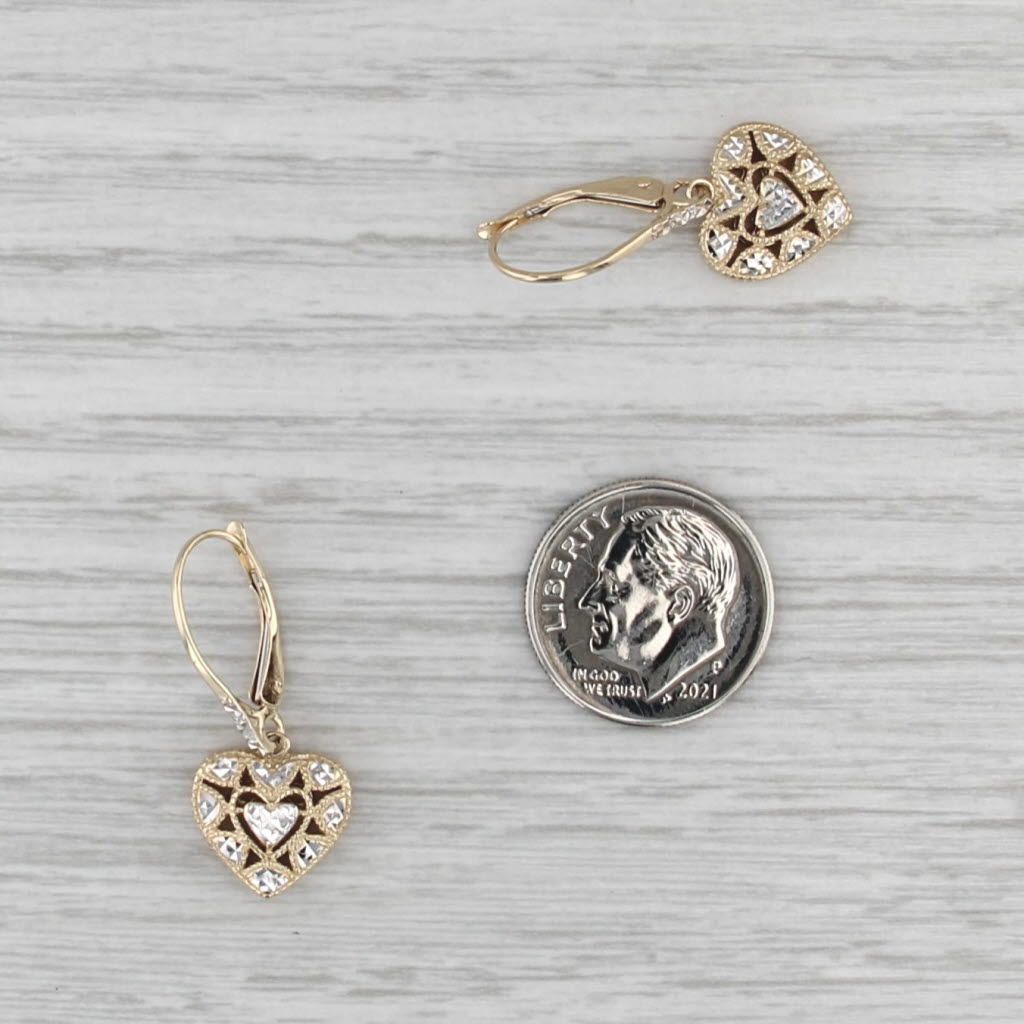 Heart Drop Earrings 14k Yellow White Gold Dangles Lever Backs