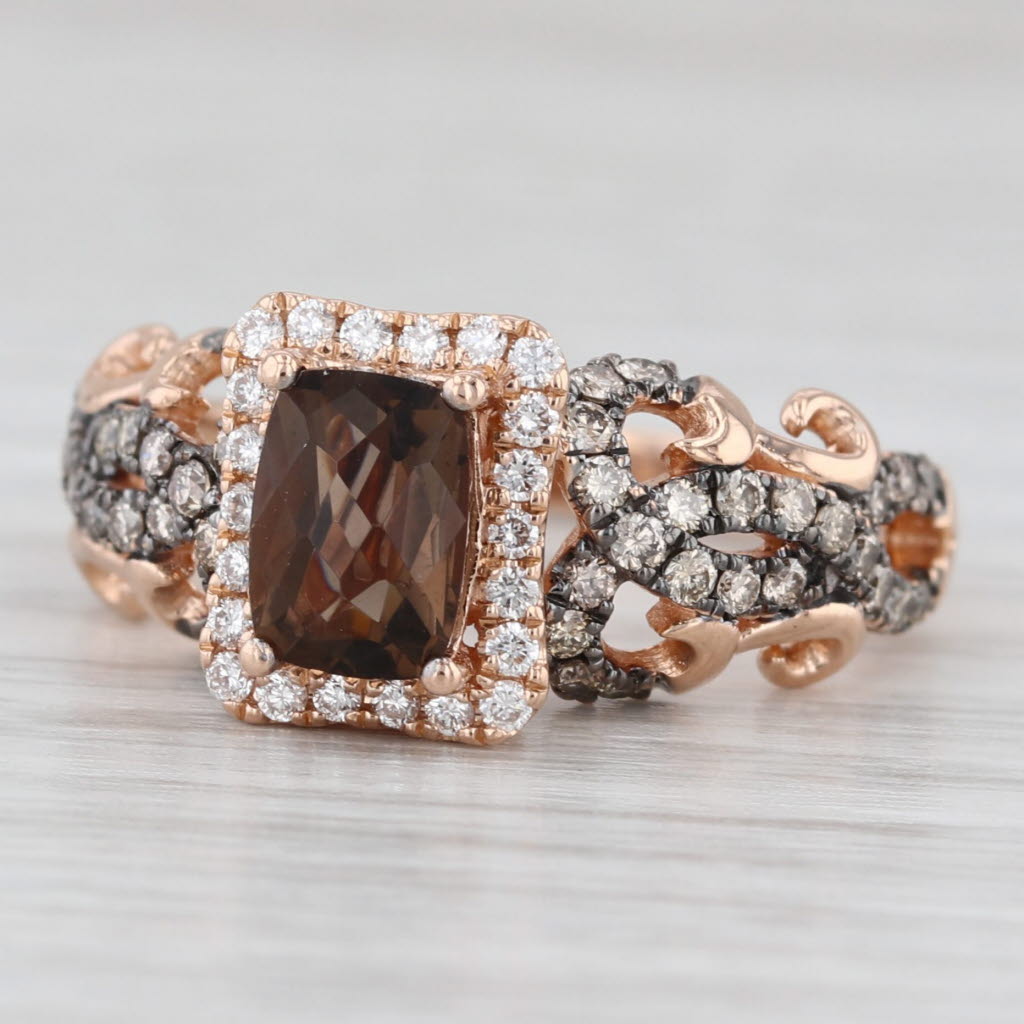 Light Gray Le Vian Smoky Quartz Diamond Halo Ring 14k Rose Gold Size 7