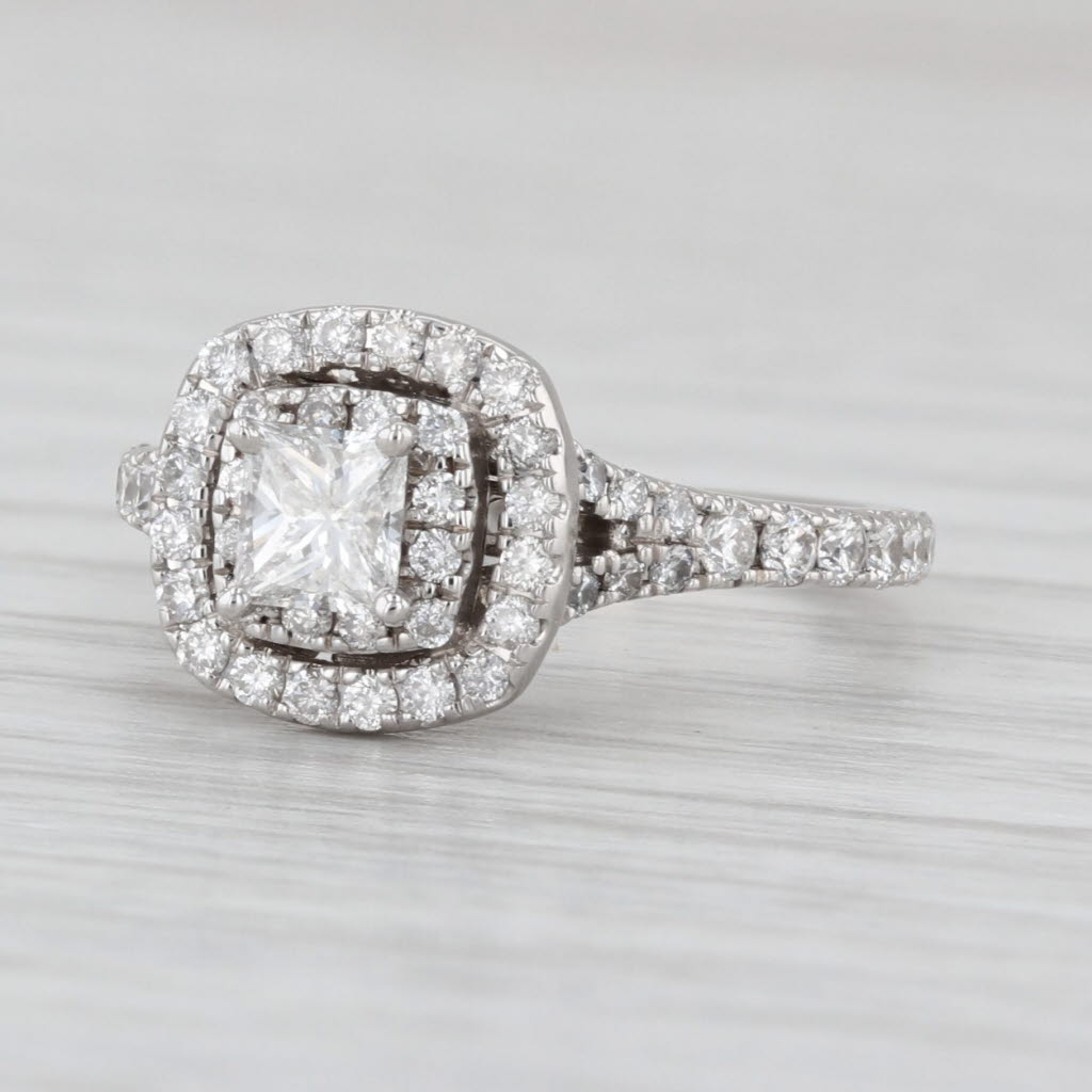 Neil Lane 0.97ctw Princess Diamond Halo Engagement Ring 14k White Gold Size 4.5