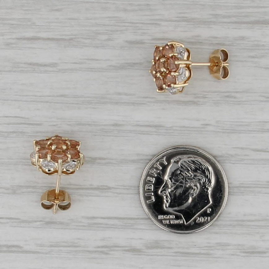 1.43ctw Peach Feldspar Diamond Flower Stud Earrings 10k Yellow Gold Studs