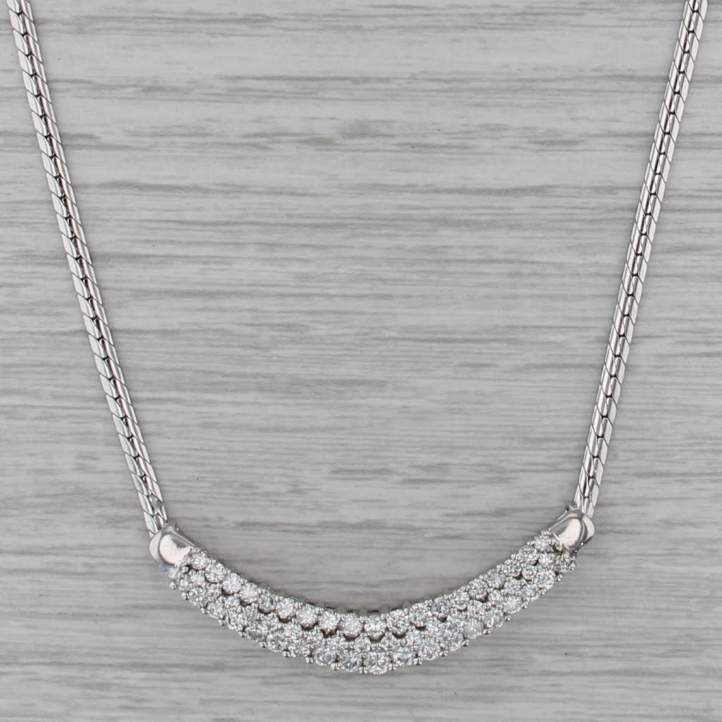 1.75ctw Diamond V Necklace Herringbone Chain 14k White Gold 17"