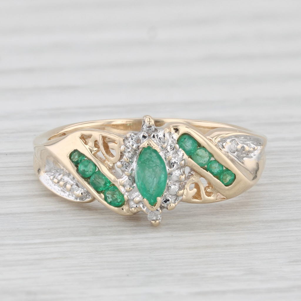 Light Gray Marquise Emerald Diamond Ring 10k Yellow Gold Size 7