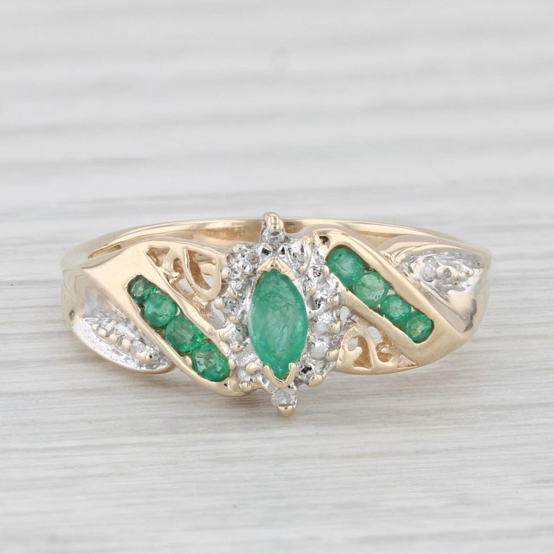 Marquise Emerald Diamond Ring 10k Yellow Gold Size 7