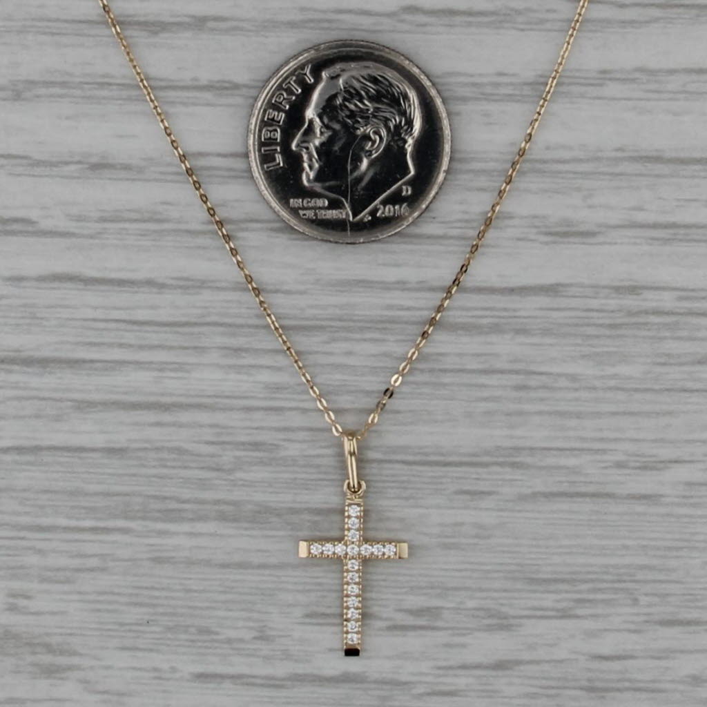 Cubic Zirconias Cross Pendant Necklace 14k Yellow Gold 16" 18" Cable Chain