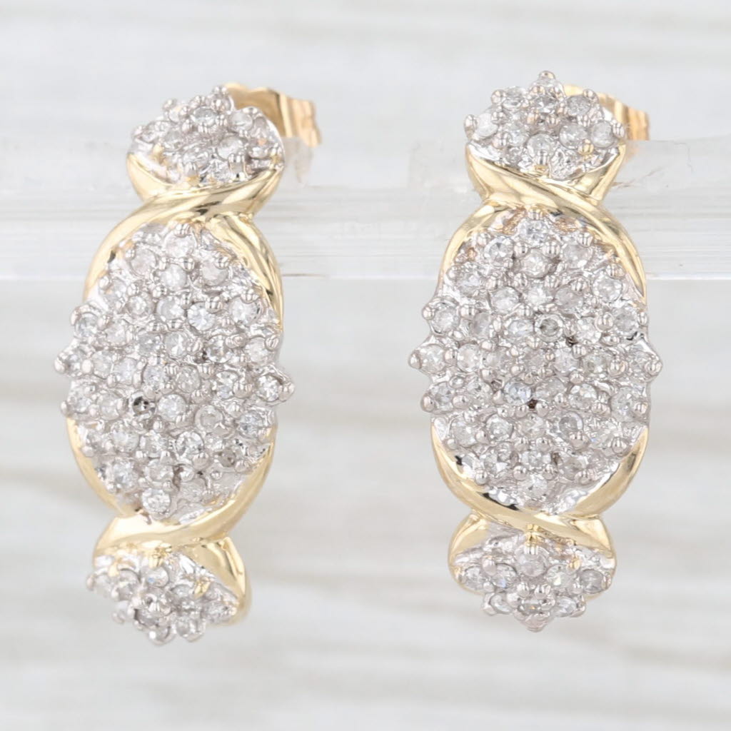 Light Gray 0.50ctw Diamond Cluster Drop Earrings 10k Yellow Gold