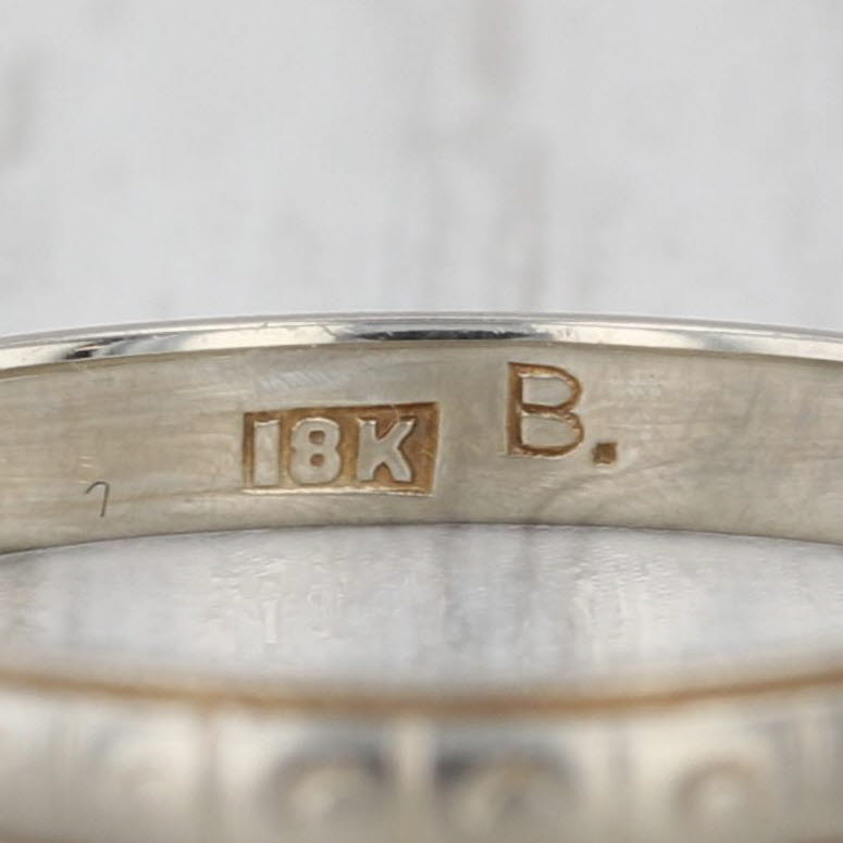 Art Deco Etched Pattern Wedding Band 18k White Gold Size 6.75 Stackable Ring