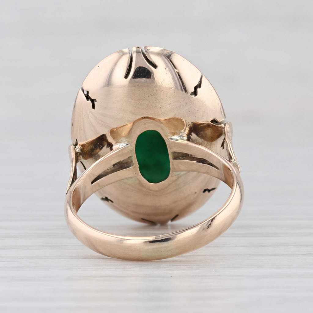 Vintage Oval Cabochon Aquaprase Chalcedony Solitaire Ring 10k Gold Size 6.5