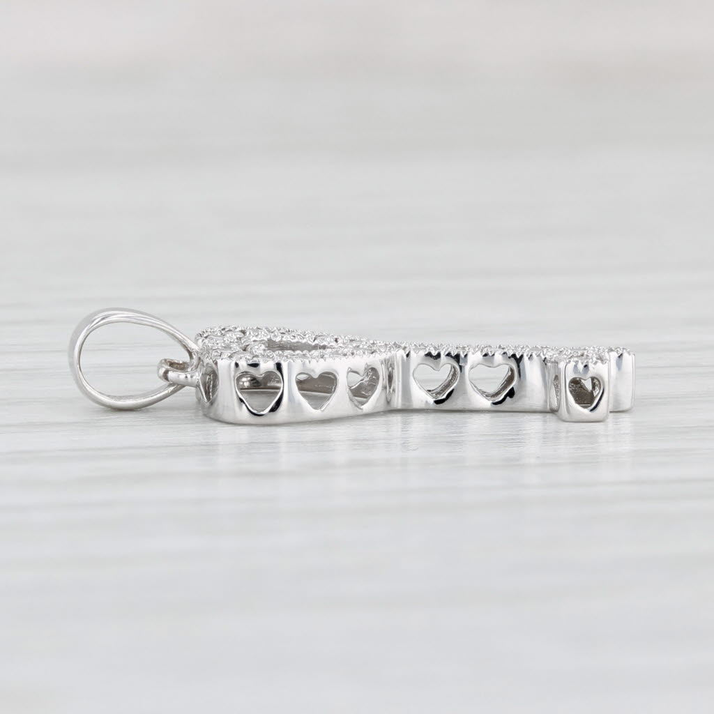 Light Gray Diamond Accented Heart Skeleton Key Pendant 10k White Gold Charm