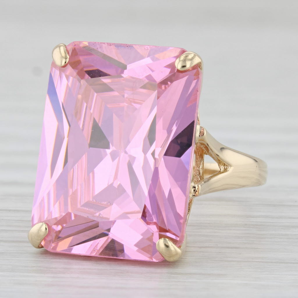 Thistle 45.70ct Pink Ice CZ Ring 14k Yellow Gold Size 7.5 Cocktail