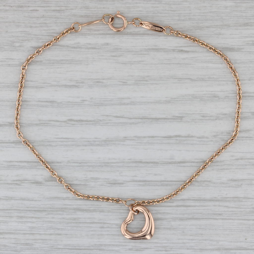 Gray Tiffany & Co Cable Chain Heart Charm Bracelet 18k Rose Gold 7.5" 2mm