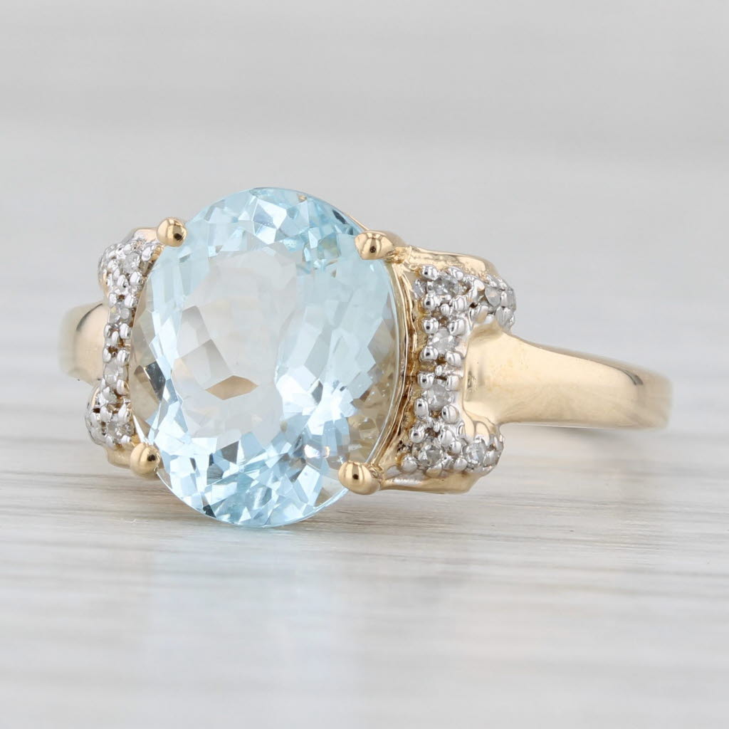 Light Gray 3.39ctw Oval Aquamarine Diamond Ring 14k Yellow Gold Size 7.25