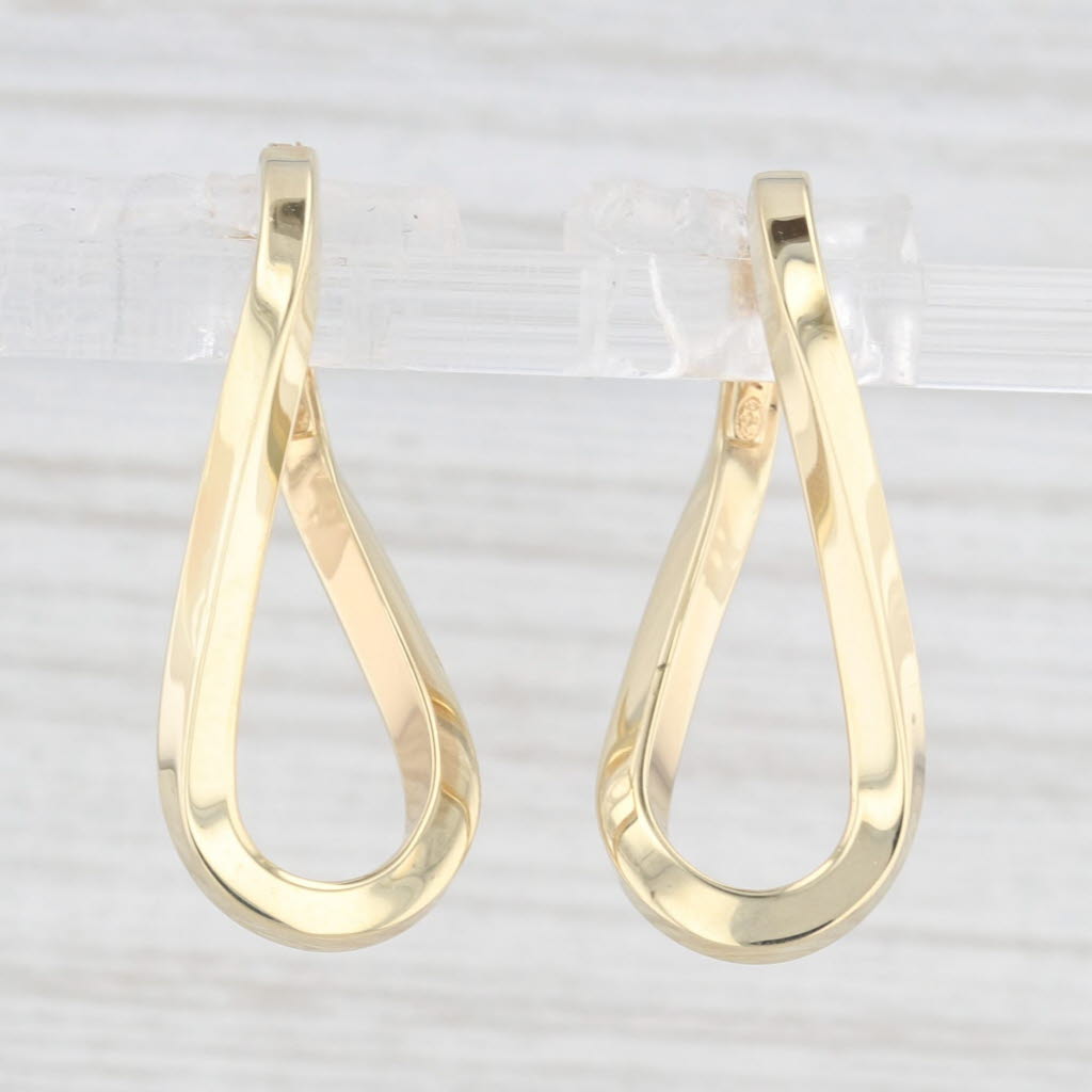 Light Gray Oval Twist Hoop Earrings 18k Yellow Gold Snap Top Hoops