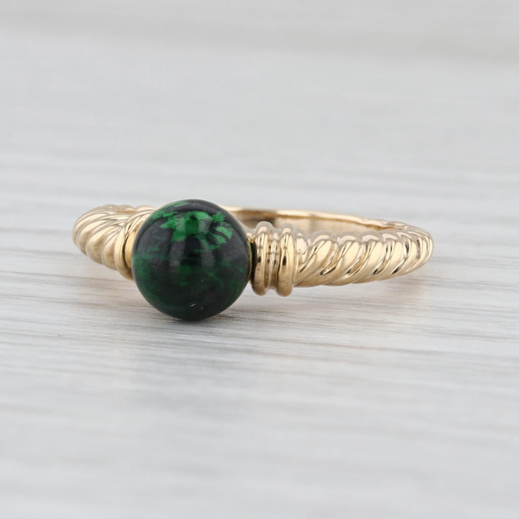 Mawsitsit Green Bead Solitaire Ring 14k Yellow Gold Size 8 Scalloped Band