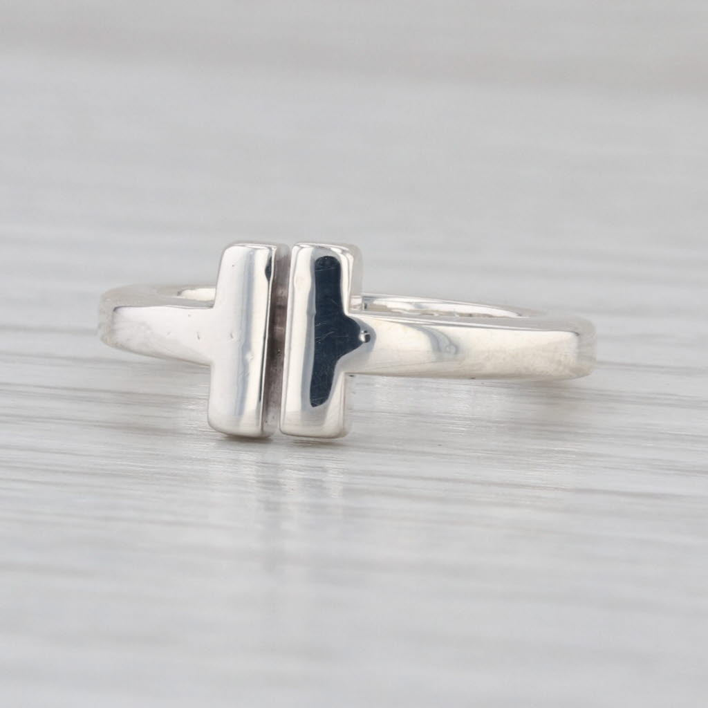 Tiffany T Square Ring Sterling Silver w/ Pouch Size 5 Adjustable
