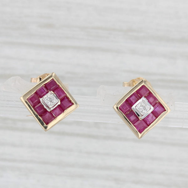 0.70ctw Ruby Stud Earrings 14k Yellow Gold Diamond Accents