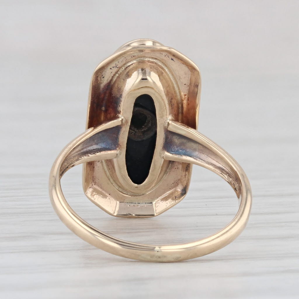 Light Gray Onyx Diamond Signet Ring 10k Yellow Gold Size 3.5 Vintage