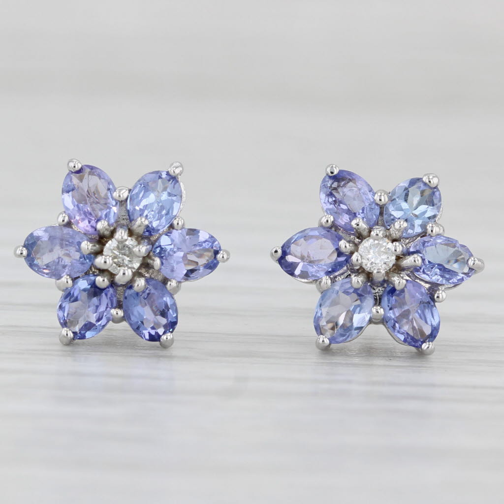 Light Gray 2.46ctw Tanzanite Flower Stud Earrings 14k White Gold