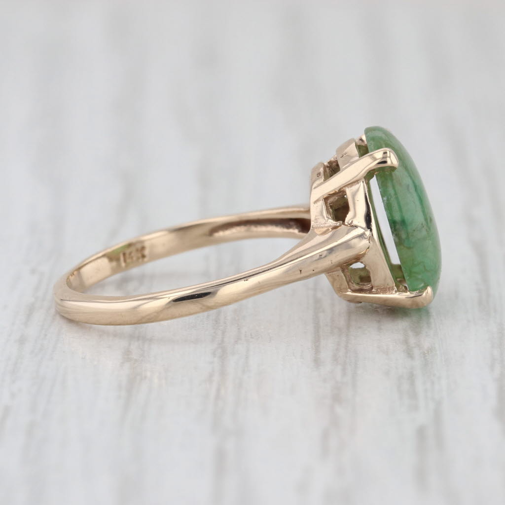 Oval Cabochon Green Jadeite Jade Solitaire Ring 14k Yellow Gold Size 6