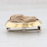 Light Gray Antique Carved Lava Cameo Brooch 18k Gold Gold Filled Silver Toned Figural Pin