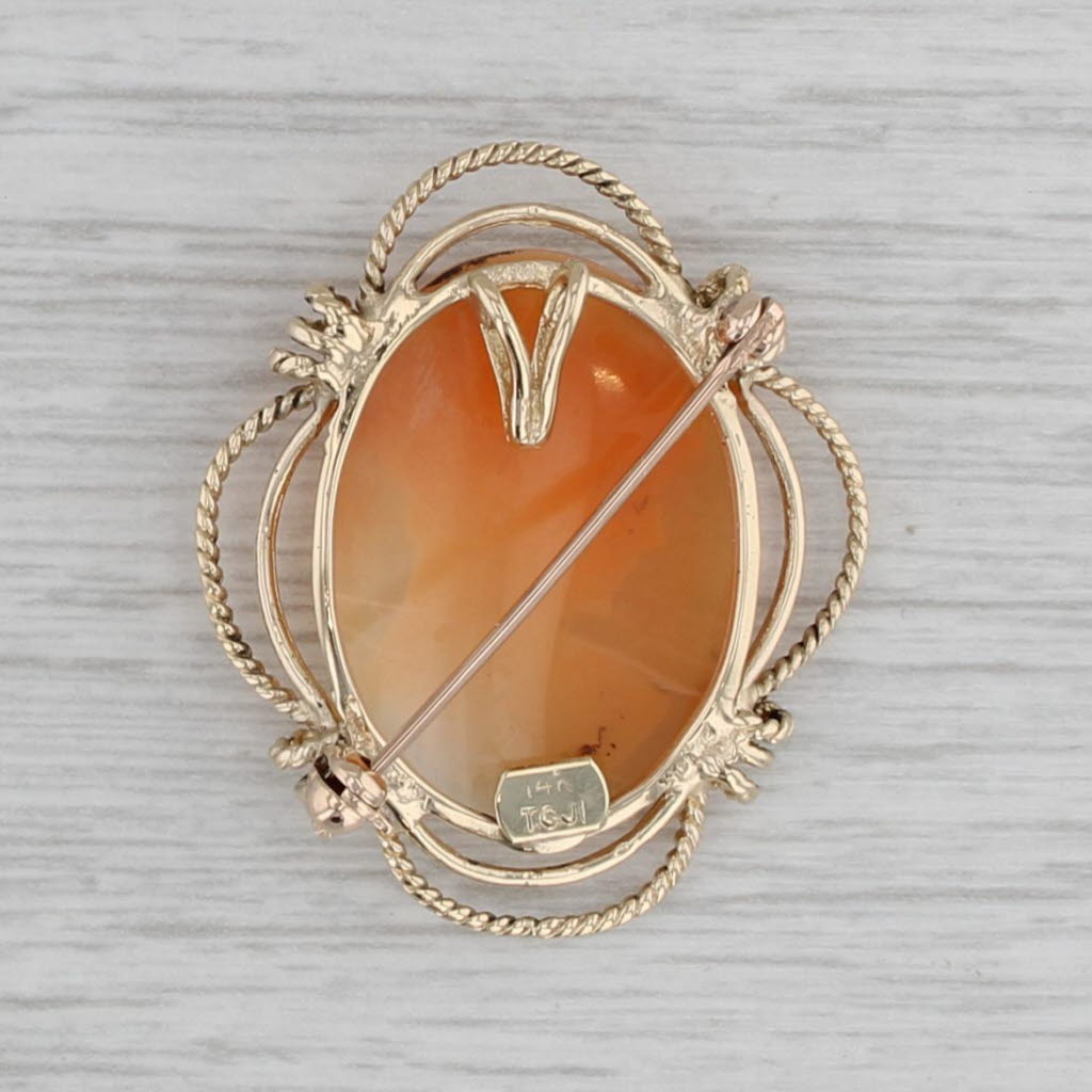 Gray Vintage Carved Shell Brooch Pendant 14k Yellow Gold Pin