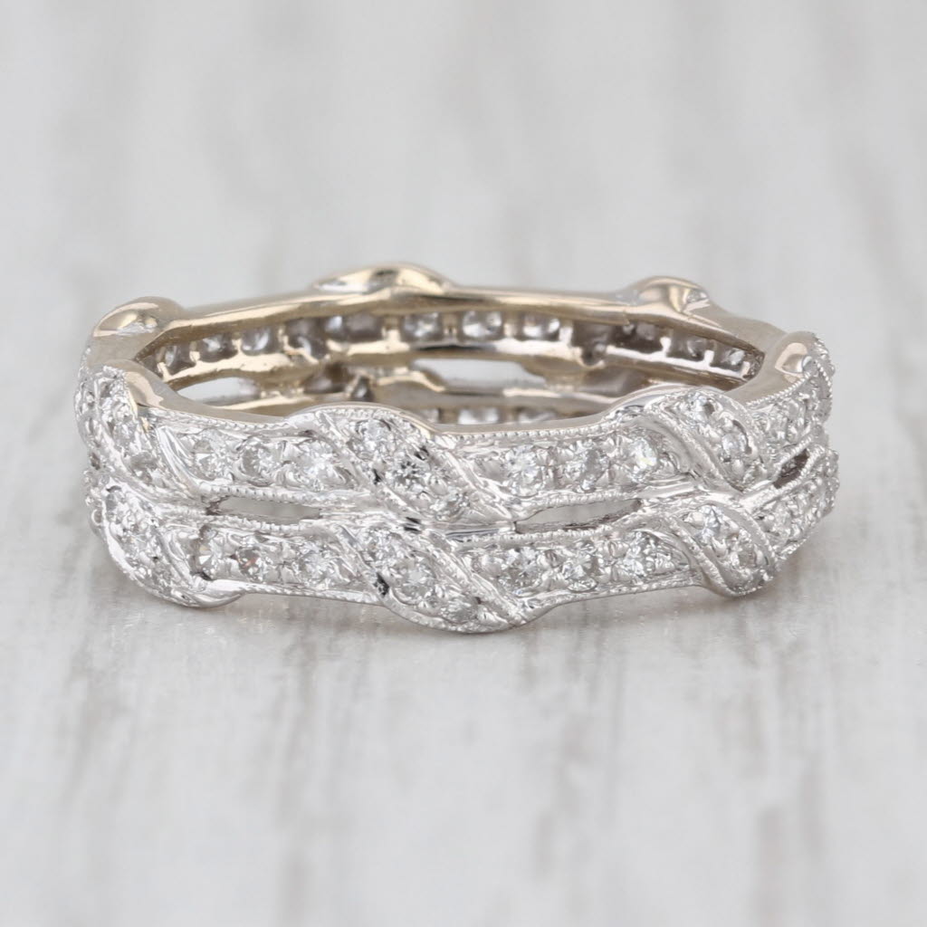 Vintage 0.48ctw Double Band Diamond Ring 18k White Gold Wedding Anniversary