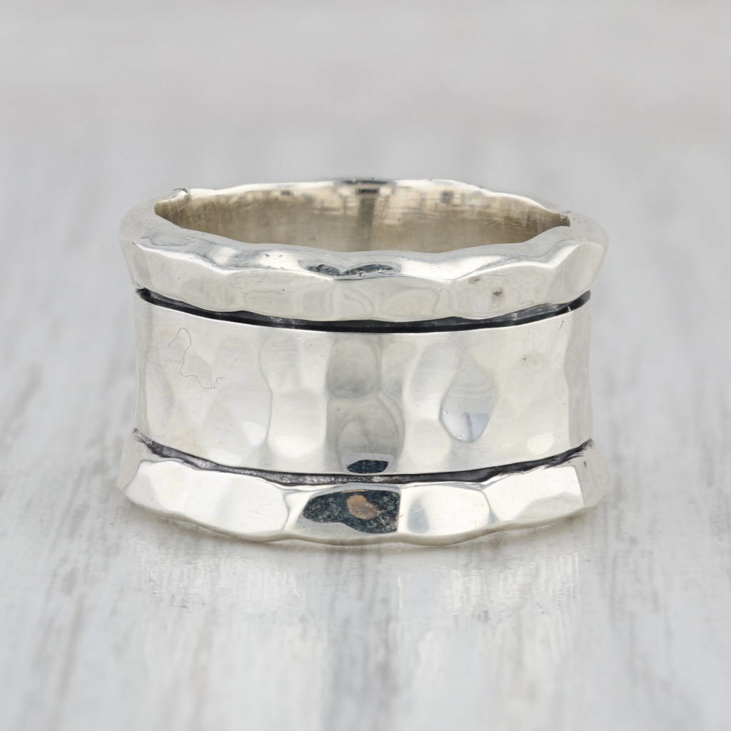 Hammered Silver Cuff Wide Band Ring Sterling Silver Size 9.25