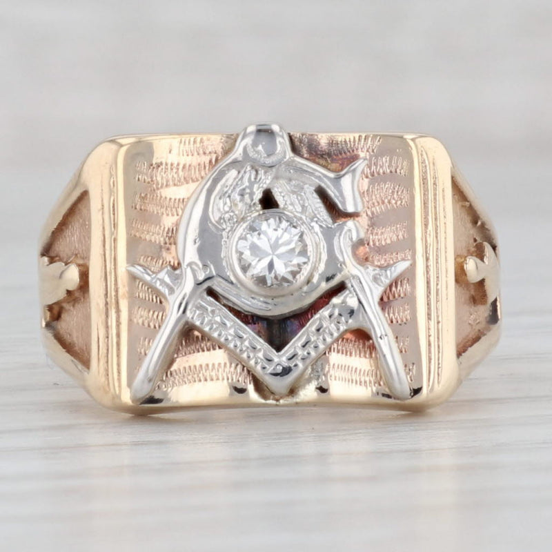 Light Gray 0.17ctw Diamond Masonic Ring 10k-14k Gold Blue Lodge Square Compass Signet