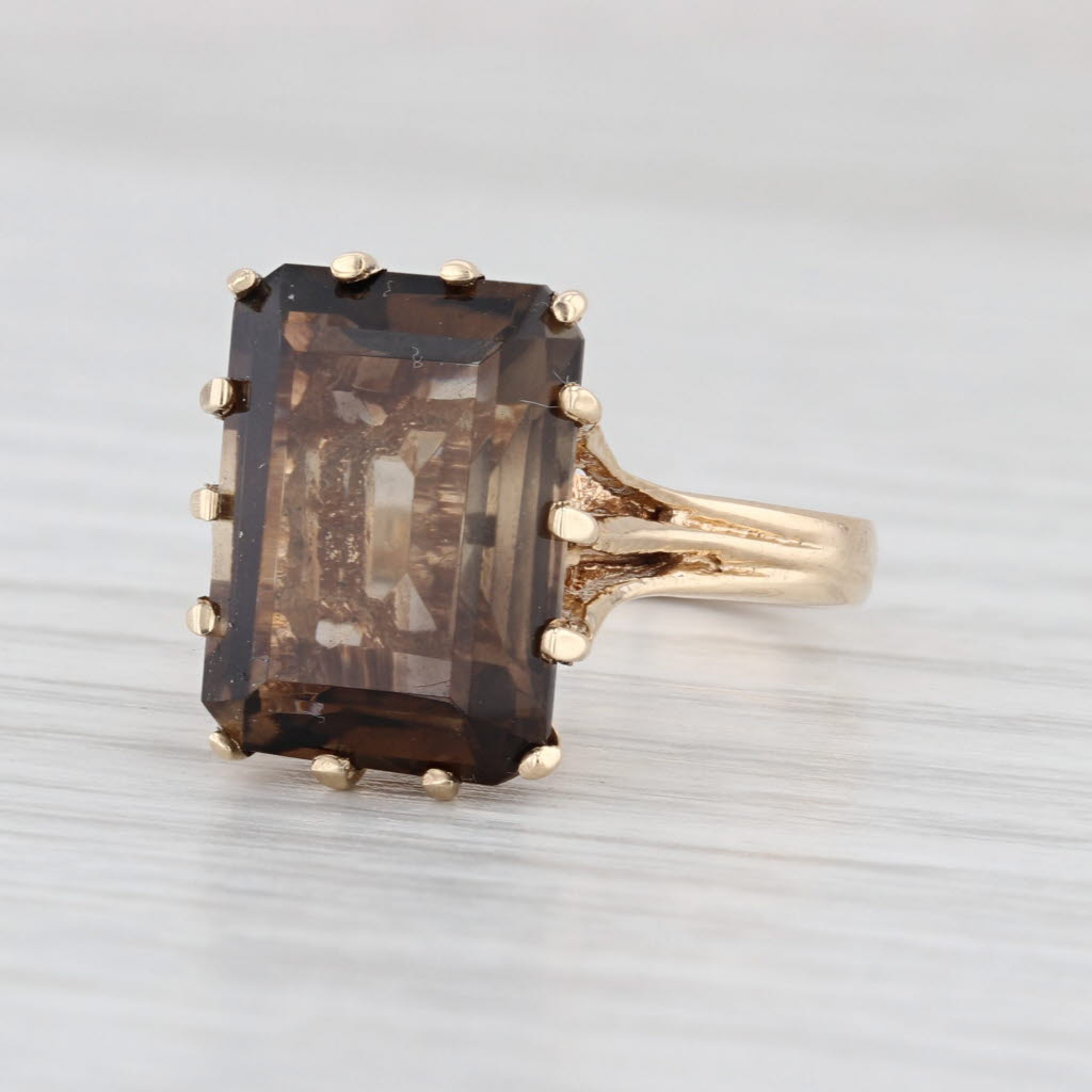 Vintage 6.25ct Smoky Quartz Solitaire Ring 14k Yellow Gold Size 6.5