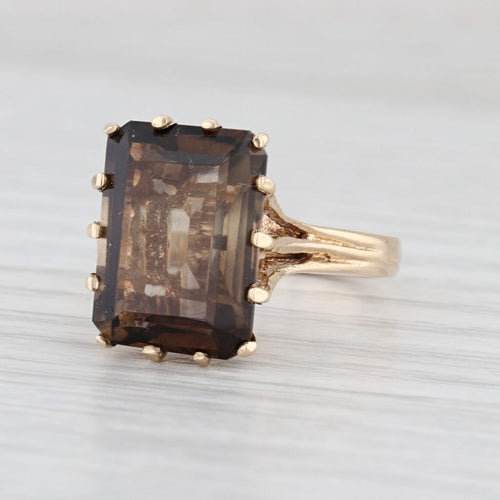 Vintage 6.25ct Smoky Quartz Solitaire Ring 14k Yellow Gold Size 6.5