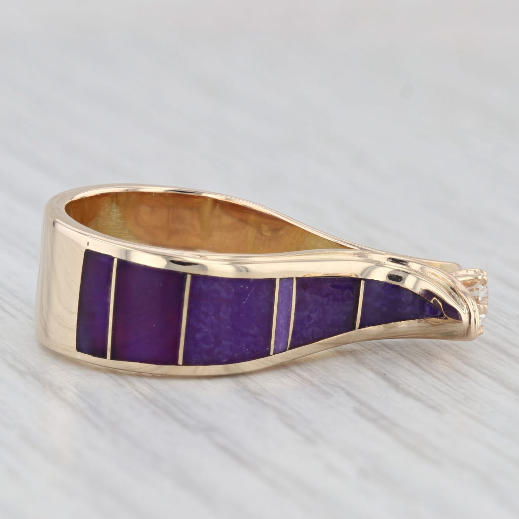 Light Gray 0.27ct Diamond Purple Sugilite Mosaic Ring 14k Yellow Gold Size 5.25