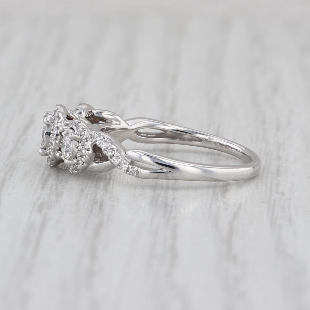 0.47ctw Diamond 3-Stone Halo Engagement Ring 10k White Gold Size 6.75