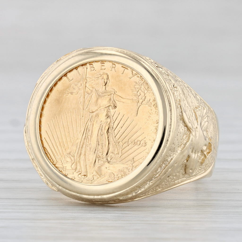 Light Gray 1994 American Eagle Coin Ring 14k 22k Yellow Gold Size 9 Signet 1/10oz