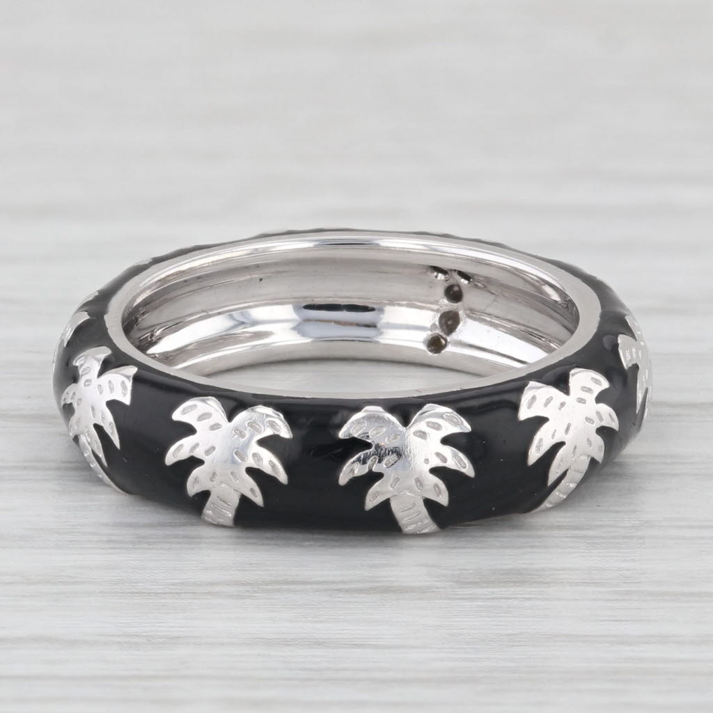 Hidalgo Palm Tree Stackable Ring 18k White Gold Black Enamel Band