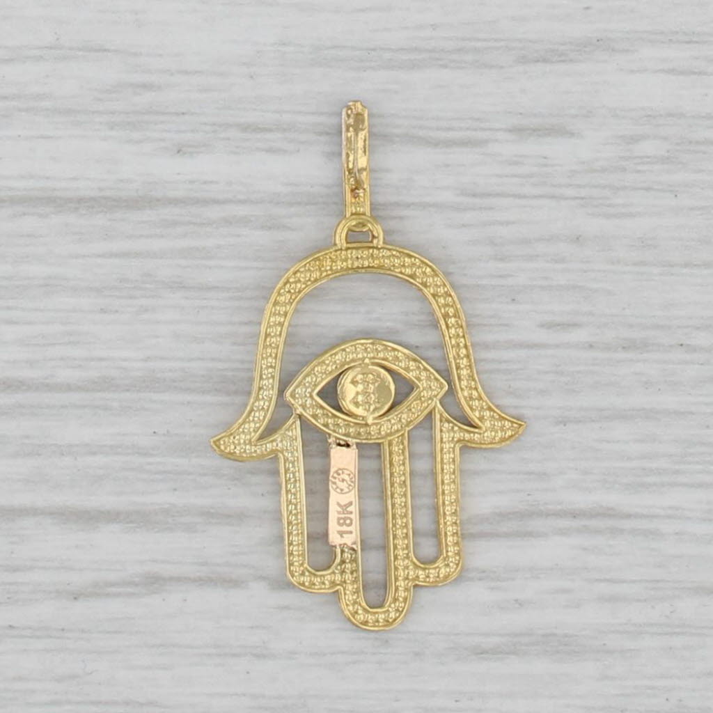 Gray Hamsa Hand Pendant 18k White Yellow Gold Glass All Seeing Eye Tallisman