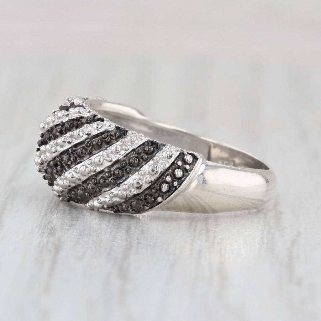 Black White Diamond Striped Ring Sterling Silver Size 6