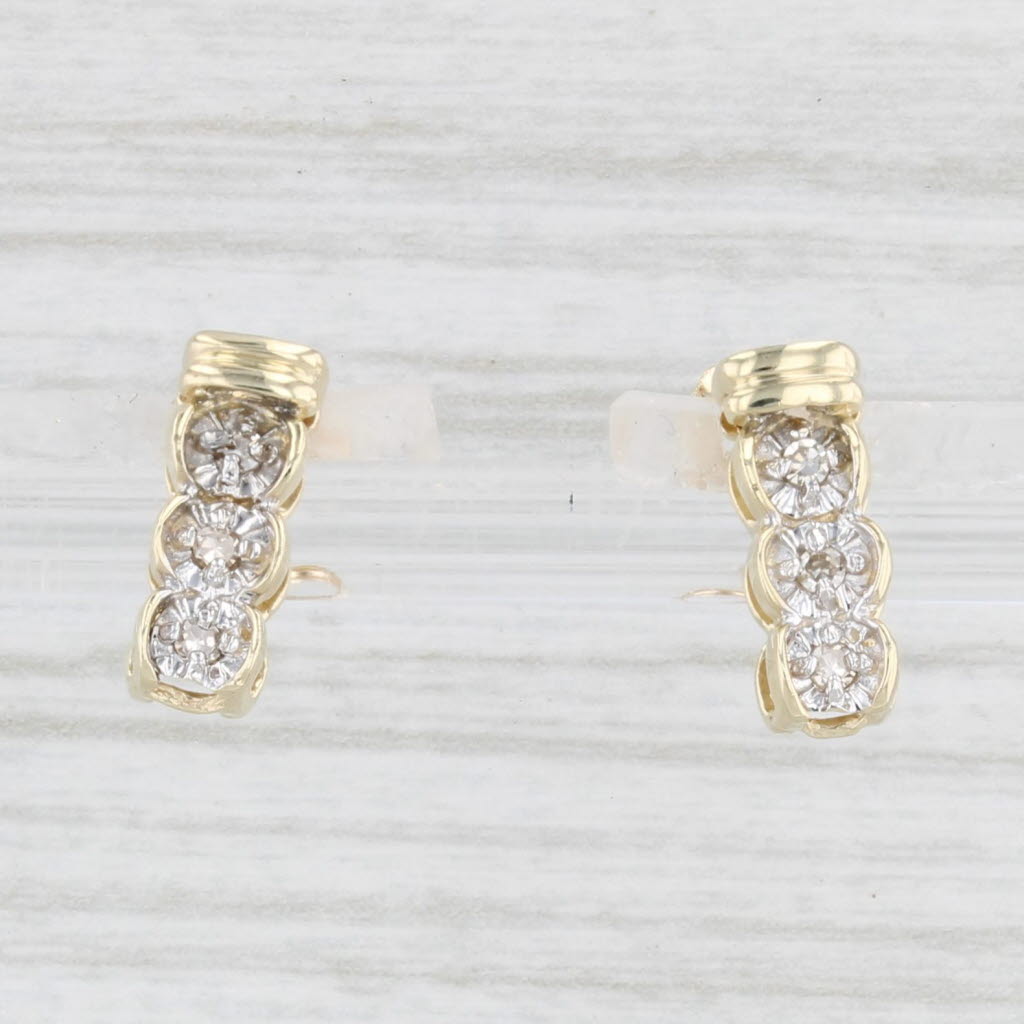 Light Gray Diamond 3-Stone Journey Earrings 10k Yellow Gold Pierced Drops