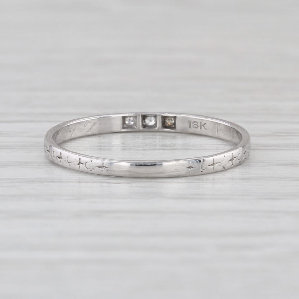Vintage Diamond Wedding Band 18k White Gold Size 7.75-8 Ring Stackable