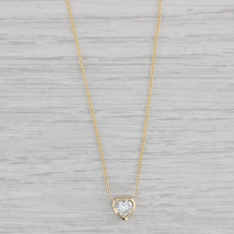 New 0.27ct Heart Diamond Pendant Necklace 14k Yellow Gold 16-18" Adjustable